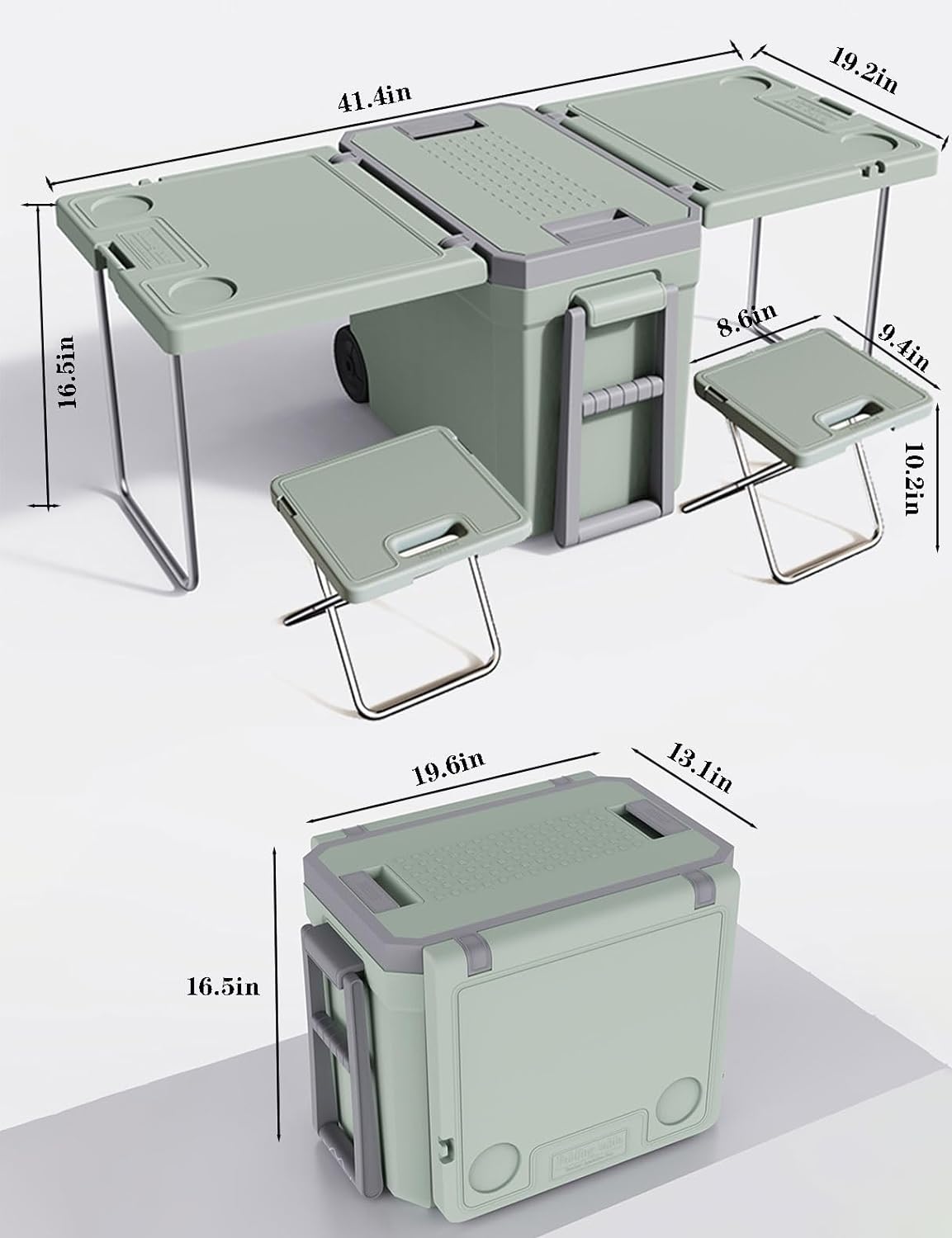 Multi Function Rolling Cooler with Wheels Table and 2 Chairs for Picnic