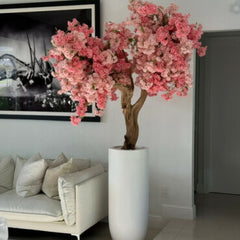 Matte White St. Tropez Planter with Custom Made Pink Cherry Blossom Tree