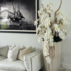 Planter in Sand Beige with Cascading White Orchids