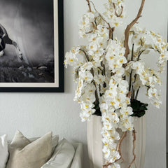 Planter in Sand Beige with Cascading White Orchids