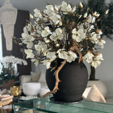 Black Konos Vase with White Magnolias