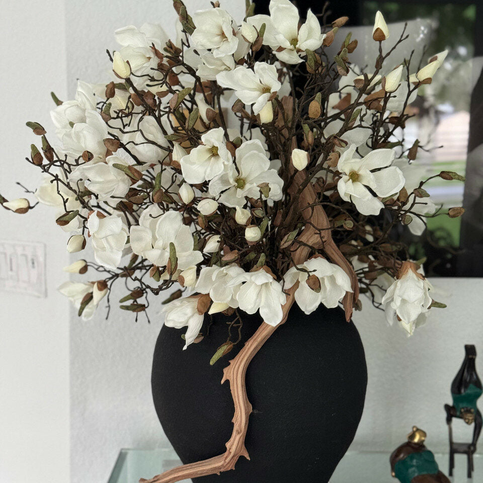 Black Konos Vase with White Magnolias