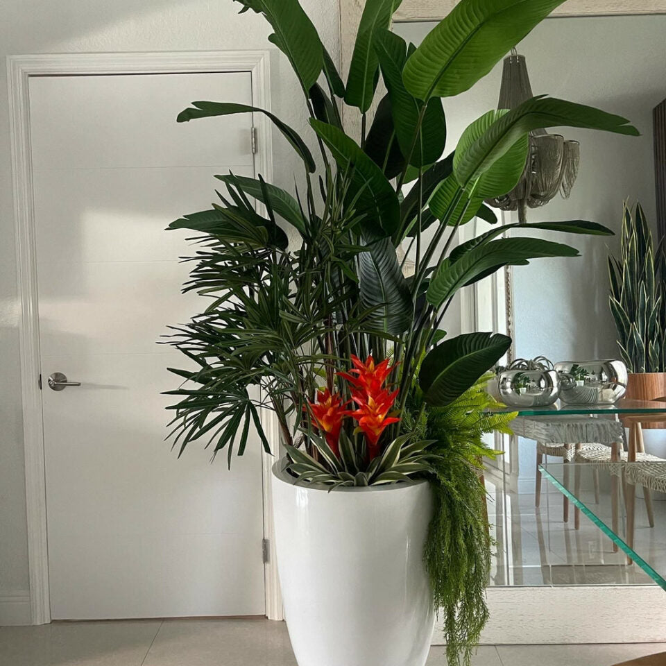 Planter in Sand Beige with Cascading White Orchids